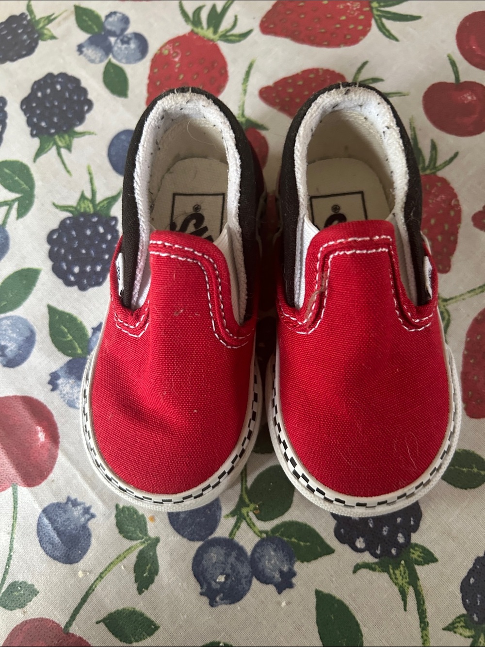 Vans Red and Black Slip-On Canvas Baby Walker Shoes